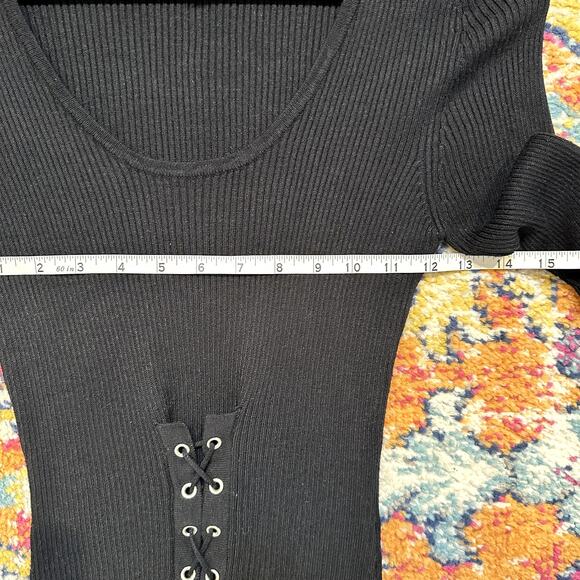 DEREK HEART Lace Up Rib Knit Bodycon Dress Size M Goth Edgy Moto Biker Grunge - Picture 9 of 11